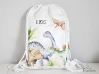 Stoffbeutel Turnbeutel Rucksack, Kindergartentasche mit Name personalisiert Dinos