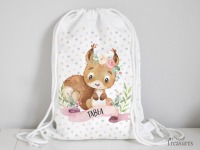 Stoffbeutel Turnbeutel Rucksack, Kindergartentasche mit Name personalisiert Eichhörnchen