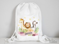 Stoffbeutel Turnbeutel Rucksack, Kindergartentasche mit Name personalisiert Dschungeltiere rosa