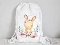 Stoffbeutel Turnbeutel Rucksack, Kindergartentasche mit Name personalisiert Hase