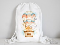 Stoffbeutel Turnbeutel Rucksack, Kindergartentasche mit Name personalisiert Heißluftballon