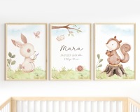 Kinderzimmer Bilder Set Waldtiere personalisiert