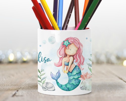 Stiftebecher Meerjungfrau Keramik personalisiert mit Namen