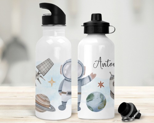 Flasche Trinkflasche personalisiert, Aquarell Astronaut