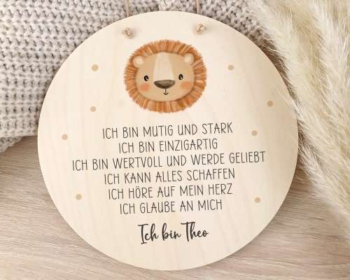 Holzschild Affirmationen Löwe personalisiert
