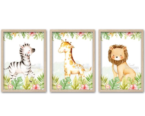 Kinderzimmer Bilder Print Kinderzimmerdeko 3er-Set Tiere Dschungel Wandbild Kunstdruck