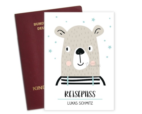 Reisepasshülle Reisepass Kinderreisepass personalisiert Bär