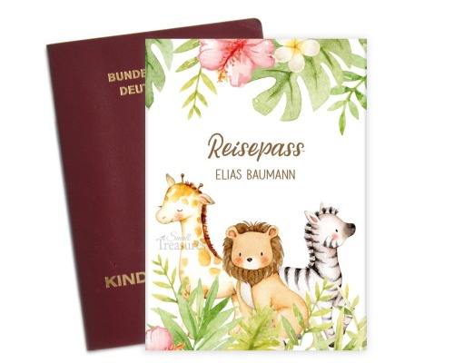 Reisepasshülle Reisepass Kinderreisepass personalisiert Tiere Dschungel Safari