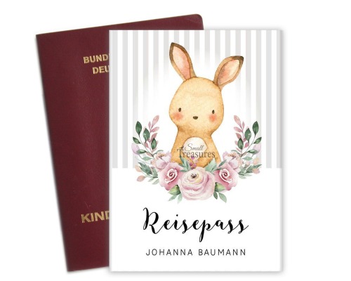 Reisepasshülle Reisepass Kinderreisepass personalisiert Hase Blumen