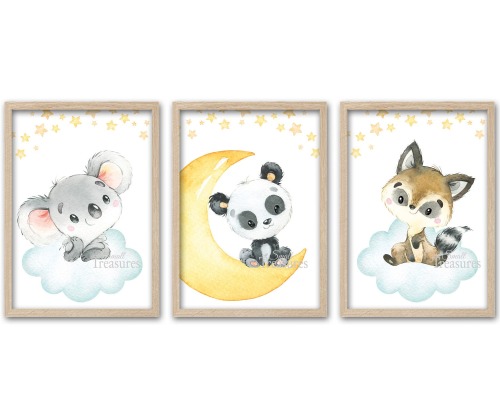 Babyzimmer Kinderzimmer Bilder Poster Kinderzimmerdeko 3er-Set Tiere Wandbilder