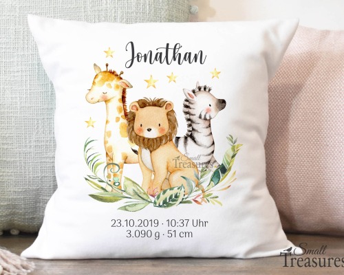 Kissen Bezug Namenskissen Geburt Geschenk personalisiert Dschungeltiere Löwe