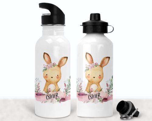 Flasche Trinkflasche personalisiert Aquarell Hase Blumen