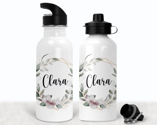 Flasche Trinkflasche personalisiert mit Name Blumenkranz Blätterkranz