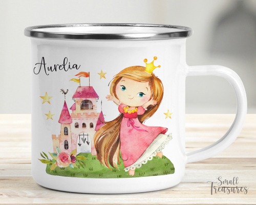 Tasse Emailletasse Kindertasse Becher personalisiert Prinzessin Schloss Blumen