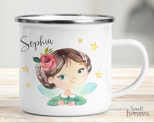 Tasse Kindertasse Emaille Kunststoff Keramik Becher personalisiert Mädchen Fee