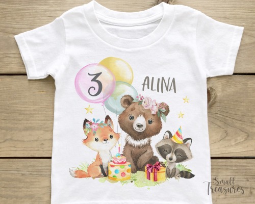 Geburtstagsshirt personalisiert, Geburtstag Mädchen Waldtiere T-Shirt TShirt