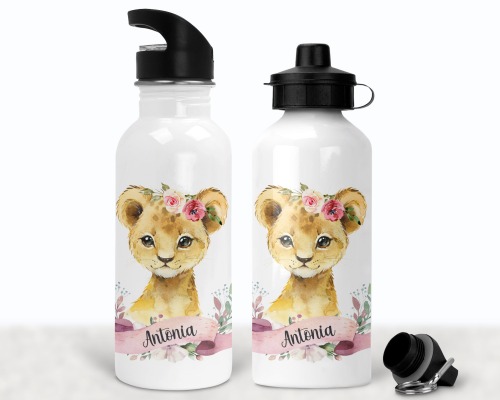 Flasche Trinkflasche personalisiert Aquarell Löwenmädchen