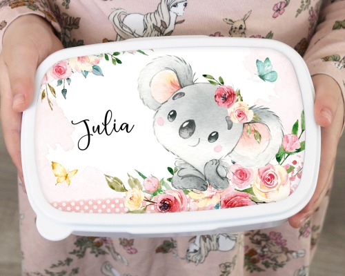 Brotdose Brotbox Lunchbox personalisiert, Aquarell Koala Blumen