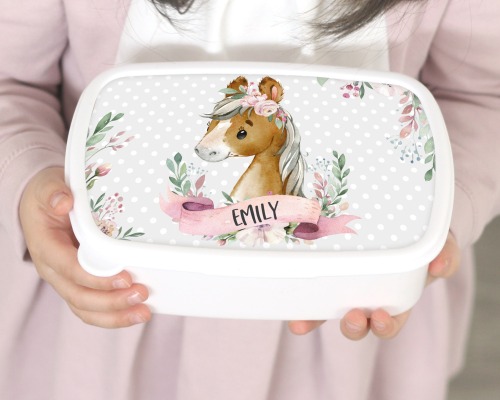 Brotdose Brotbox Lunchbox personalisiert Aquarell Pferd Blumen
