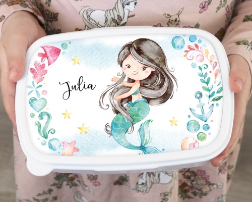 Brotdose Brotbox Lunchbox personalisiert, Aquarell Meerjungfrau