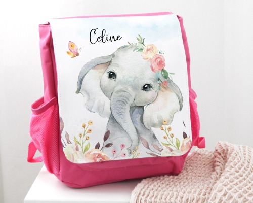 Kindergartentasche Kindergartenrucksack Farbwahl personalisiert Elefant Blumen Mädchen