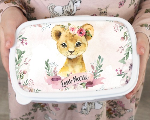 Brotdose Brotbox Lunchbox personalisiert, Aquarell Löwenmädchen