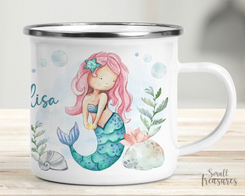 Tasse Kindertasse Meerjungfrau Emaille Kunststoff Keramik personalisiert