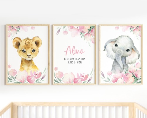 Kinderzimmer Bilder Set Fuchs Bär personalisiert
