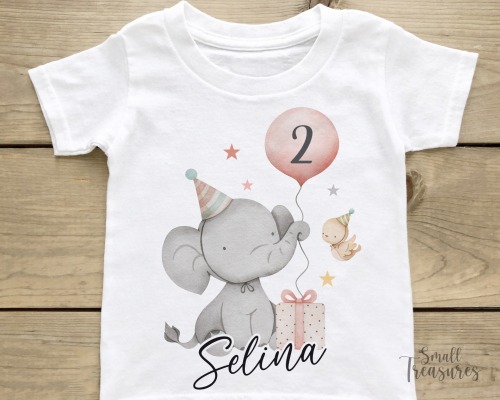 Geburtstagsshirt personalisiert, Geburtstag Mädchen Elefant Ballon T-Shirt TShirt