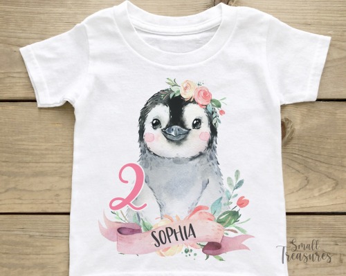 Geburtstagsshirt personalisiert, Geburtstag Mädchen Pinguin T-Shirt TShirt