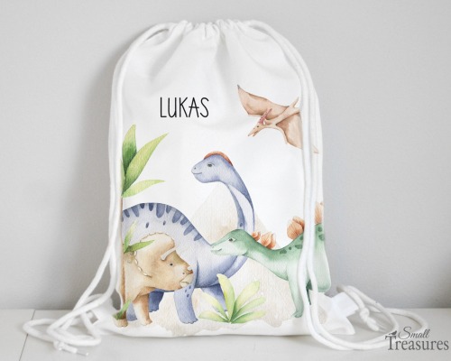 Stoffbeutel Turnbeutel Rucksack Kindergartentasche mit Name personalisiert Dinos