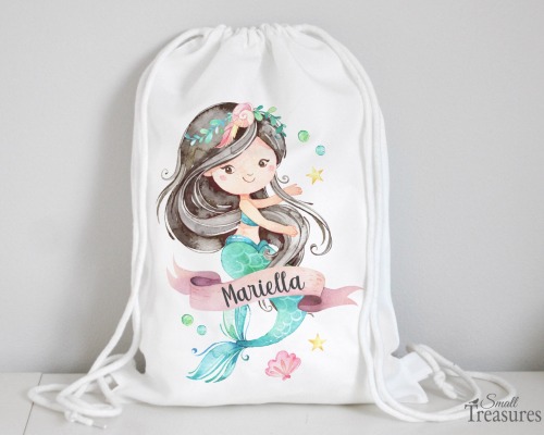 Stoffbeutel Turnbeutel Rucksack Kindergartentasche mit Name personalisiert Meerjungfrau