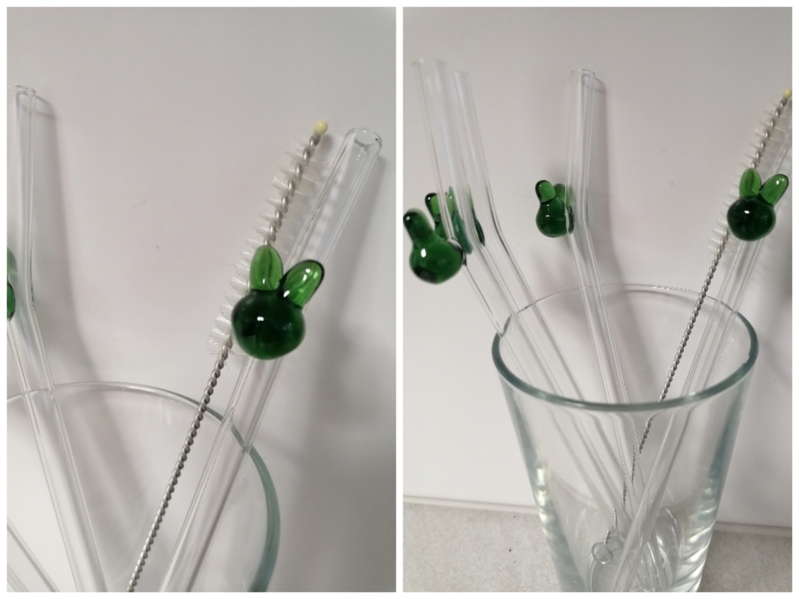 Strohhalme Trinkhalme aus Glas, Osterhase, 4er Set, grün