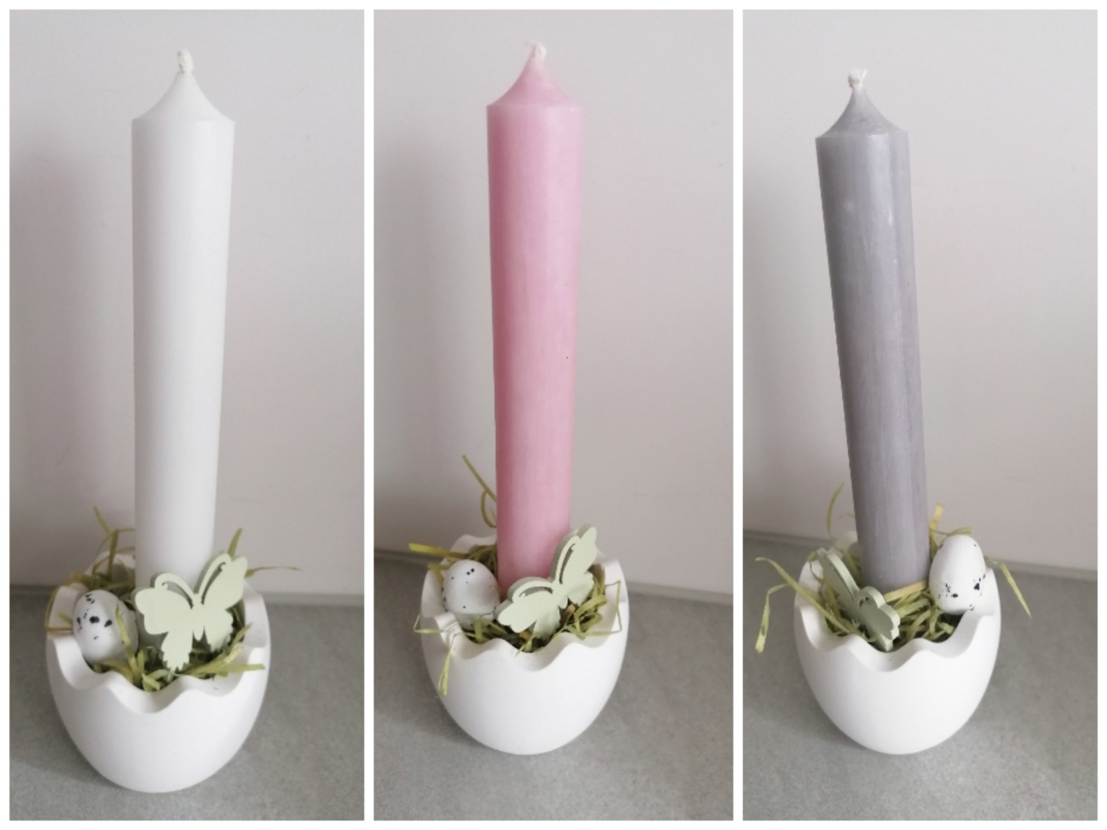 Kerzenständer mit Stabkerze Eierschale , aus Keraflott Raysin, Beton