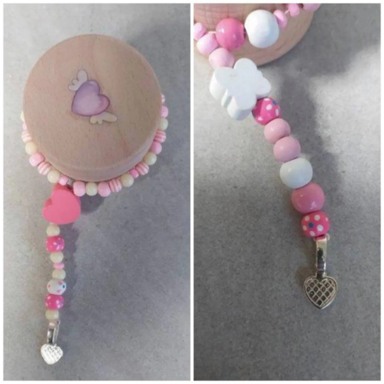 Zahndose Holzdose Schmuckdose mit Perlen Herz rosa-weiß 3