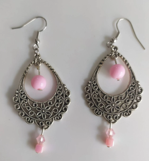 Ohrringe silberfarben rosa Perlen