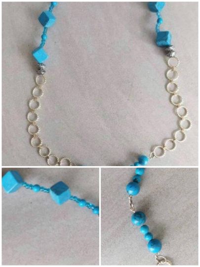 Perlenkette türkis-silber 2