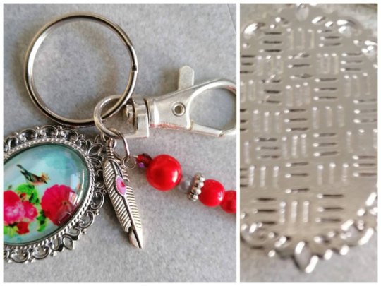 Schlüsselanhänger, mit Perlen, Karabiner, Charm und Amulett, silberfarben