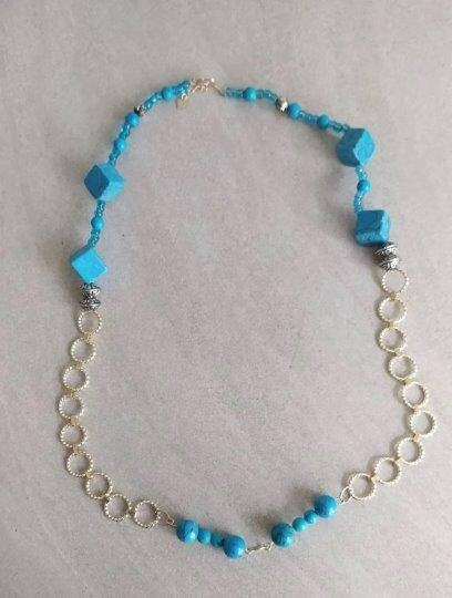 Perlenkette türkis-silber