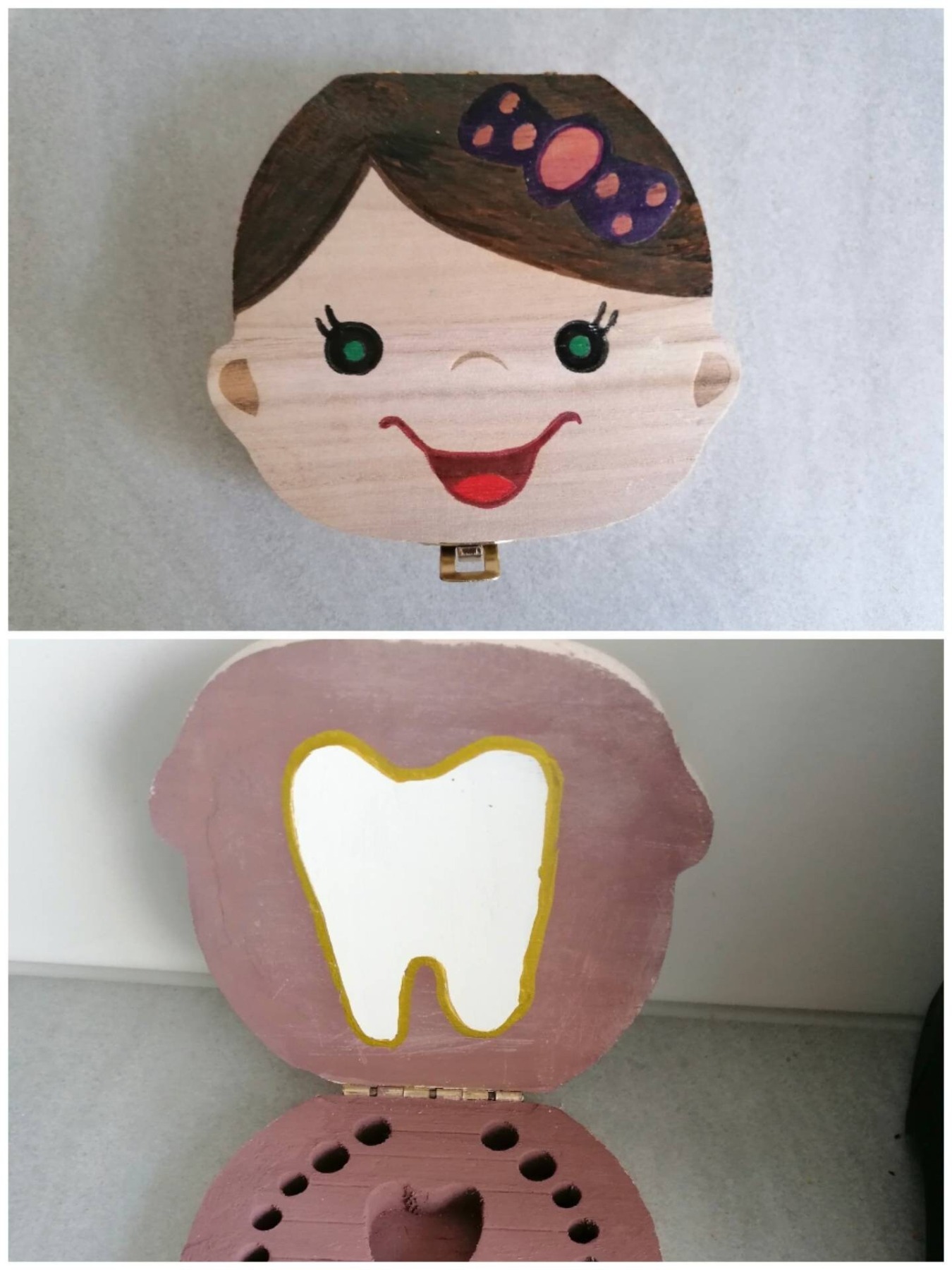 Zahndose für Mädchen Holzdose braun