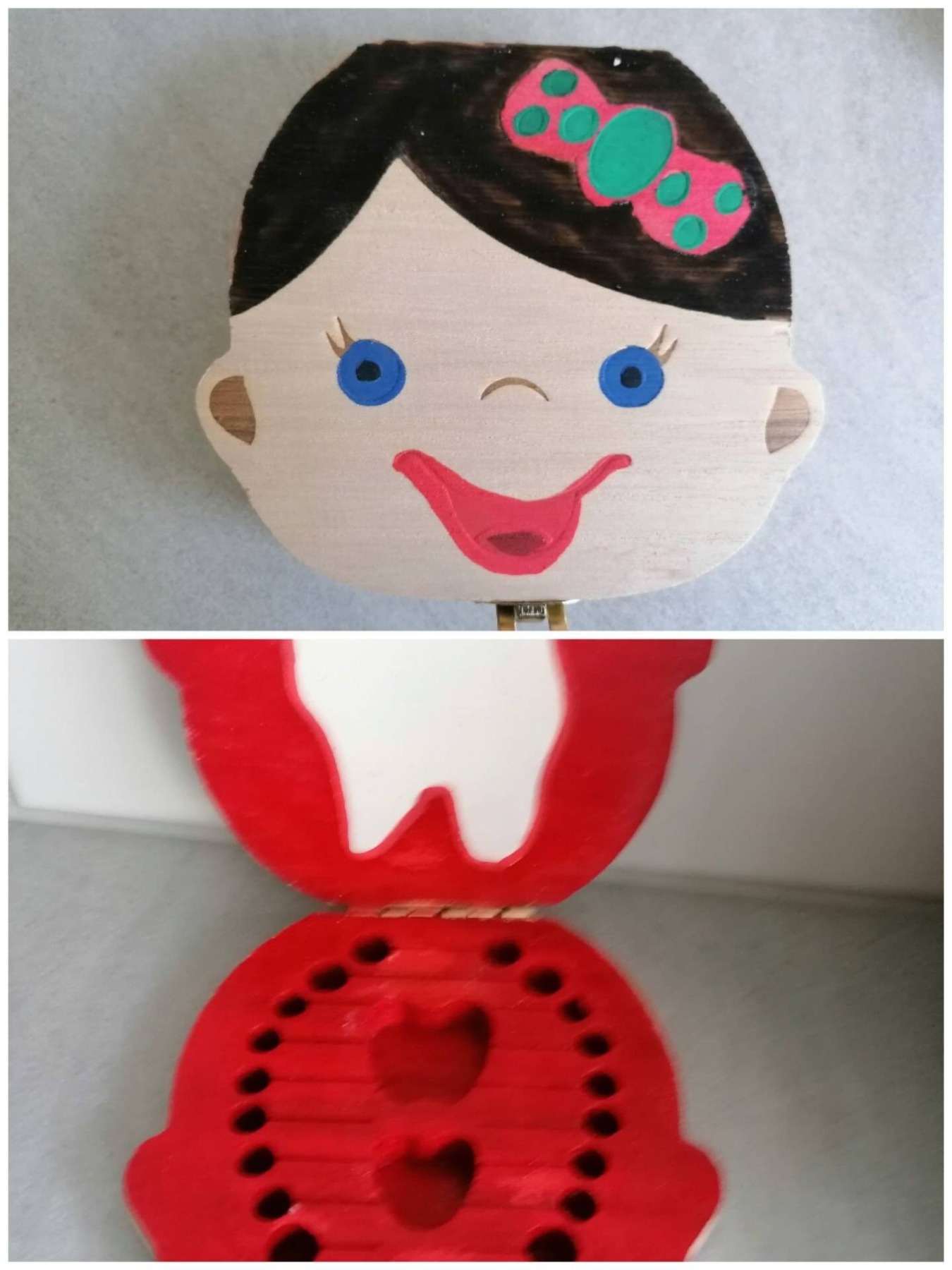 Zahndose für Mädchen, Holzdose, rot