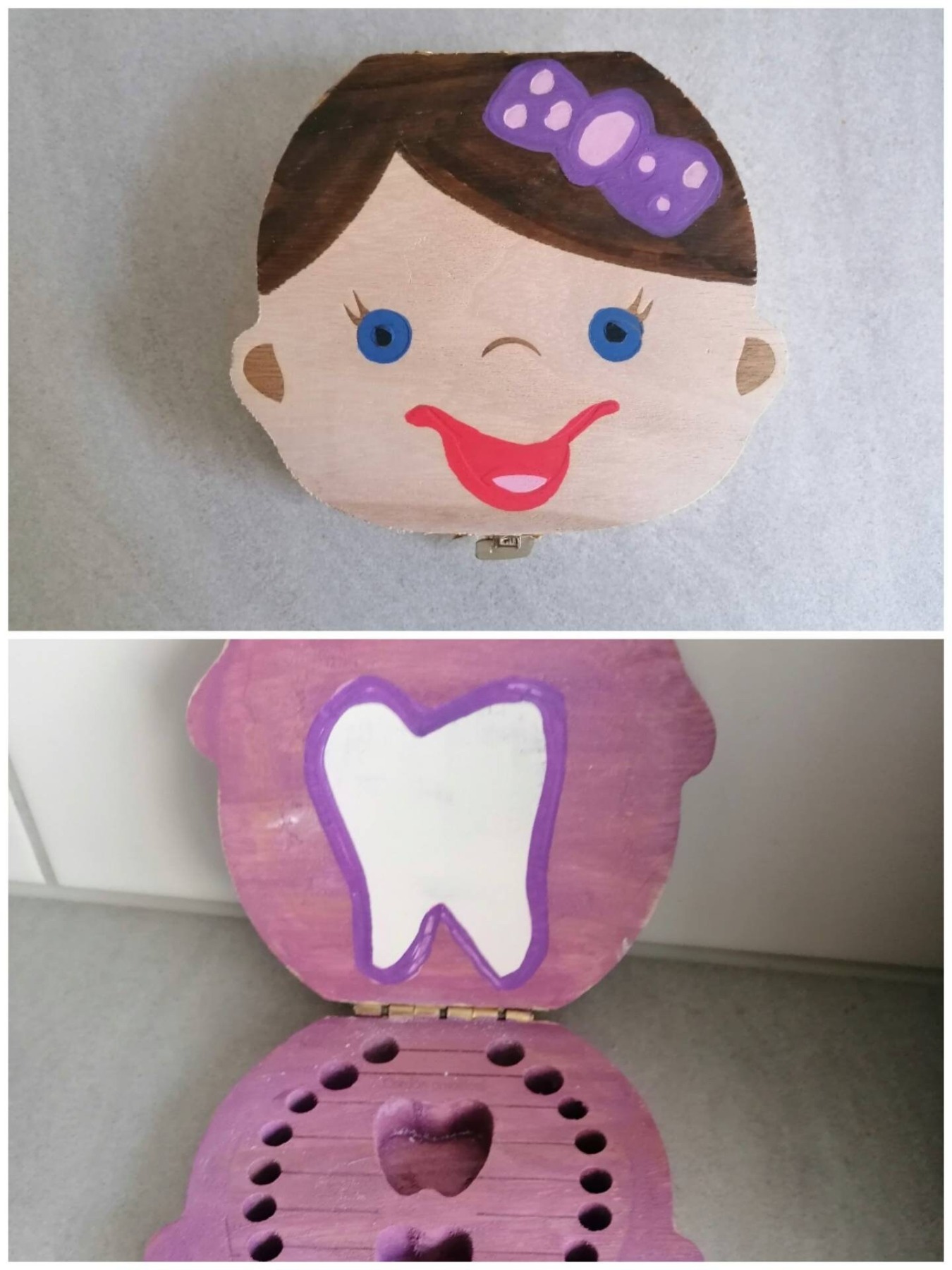 Zahndose für Mädchen Holzdose lila
