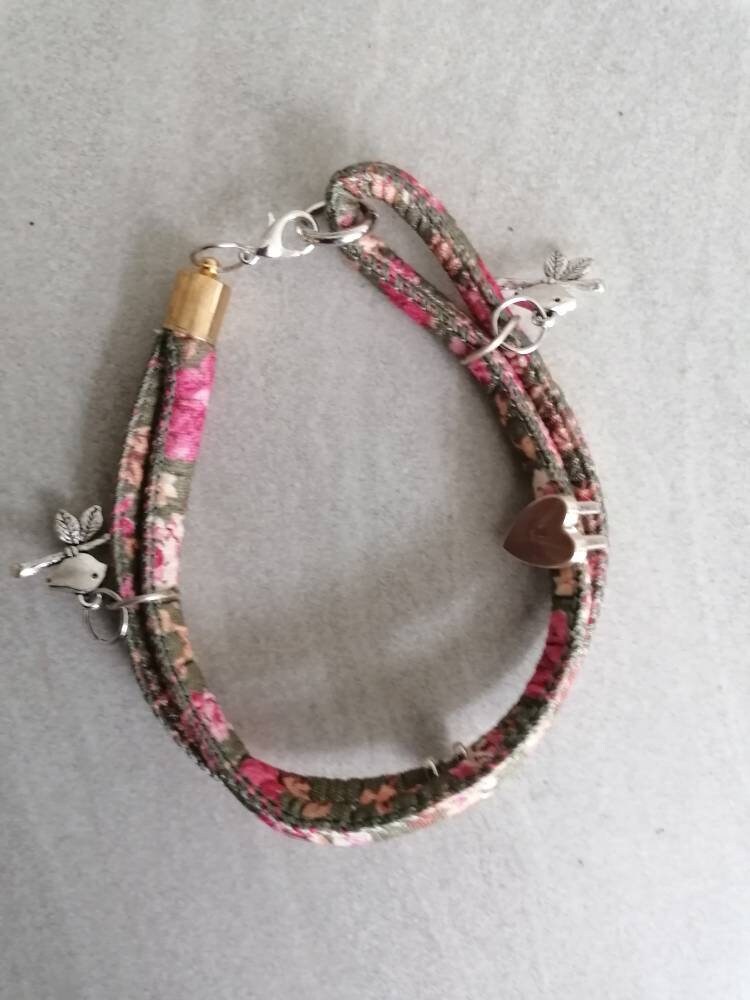 Armband aus Baumwollband rosa-olive 24 cm