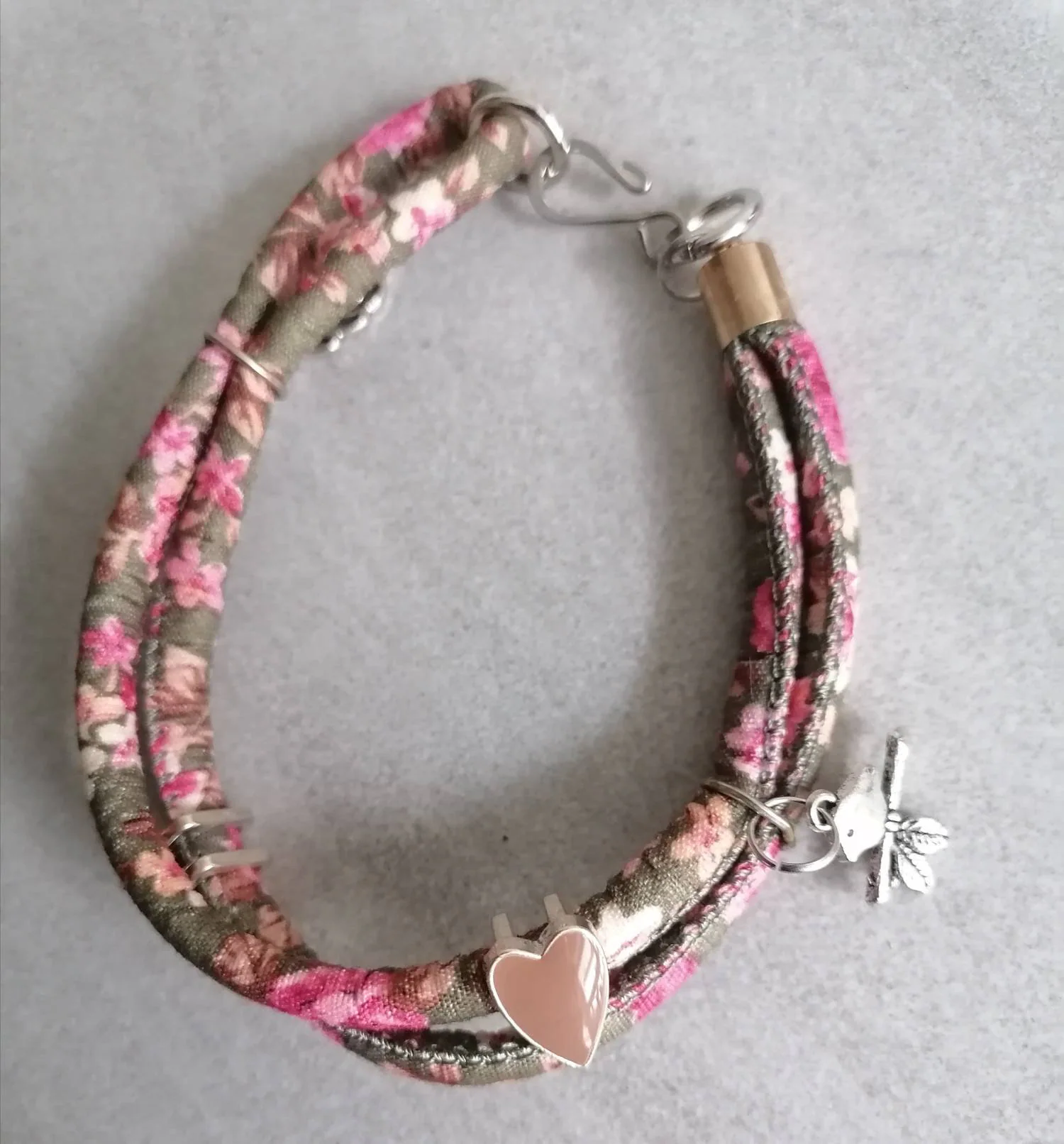Armband aus Baumwollband, rosa-olive, 24 cm
