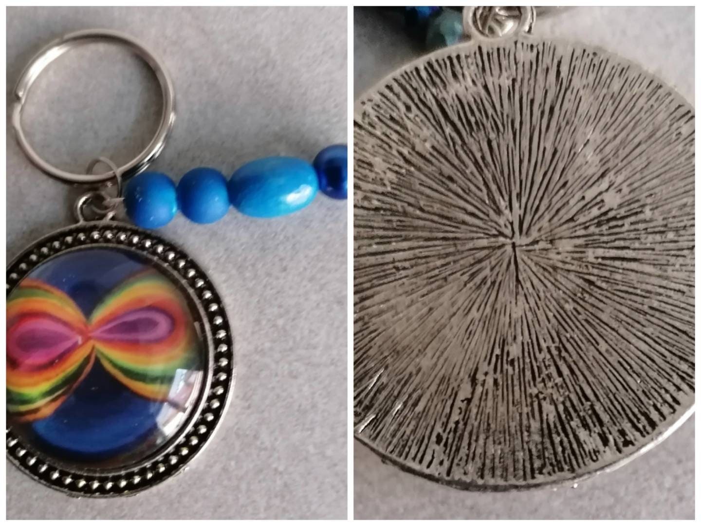 Schlüsselanhänger mit Perlen und Amulett silberfarben 4