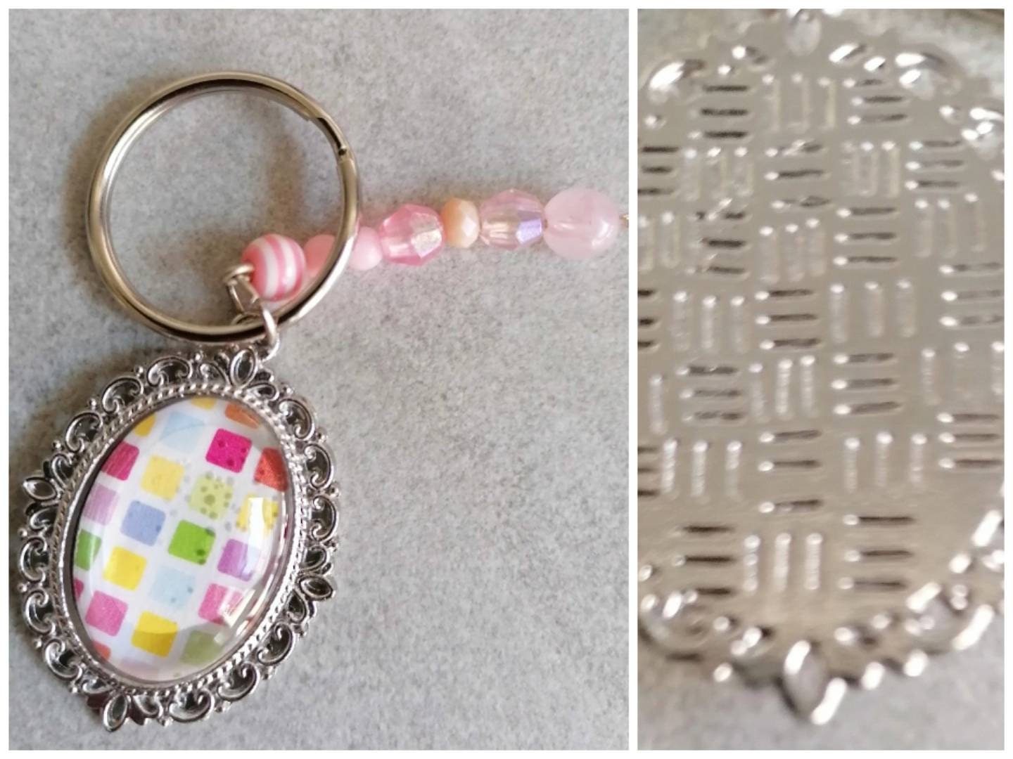 Schlüsselanhänger mit Perlen und Amulett silberfarben 5