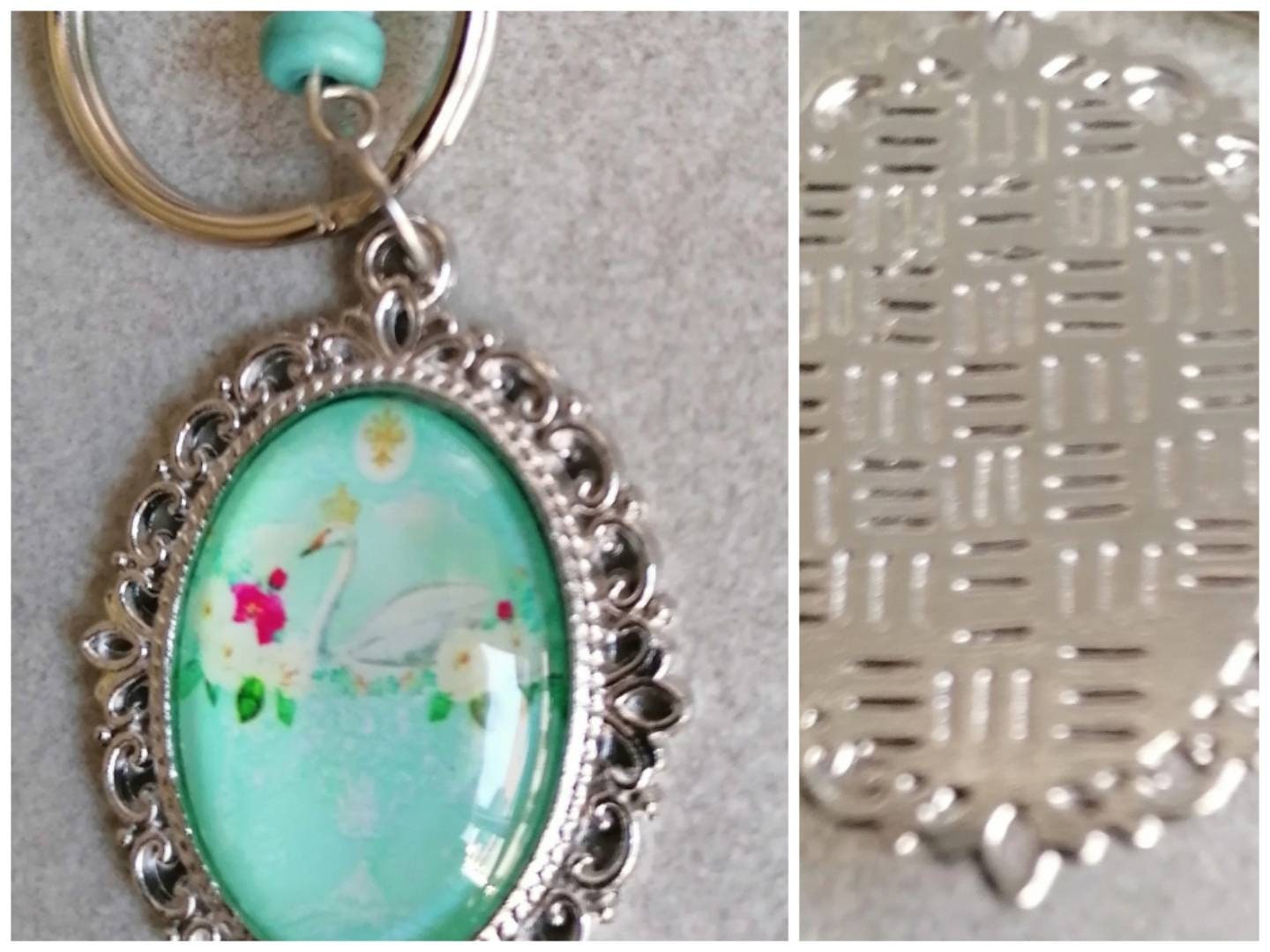 Schlüsselanhänger mit Perlen und Amulett silberfarben 3