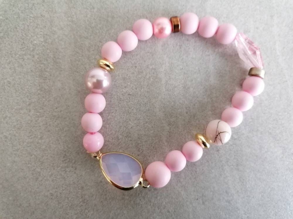 Perlenarmband, rosa, 18 cm
