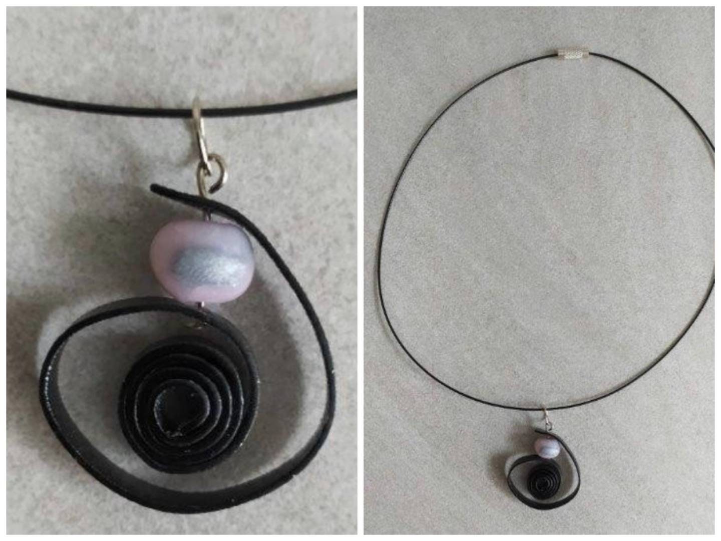 Halskette mit Anhänger schwarz-rosa