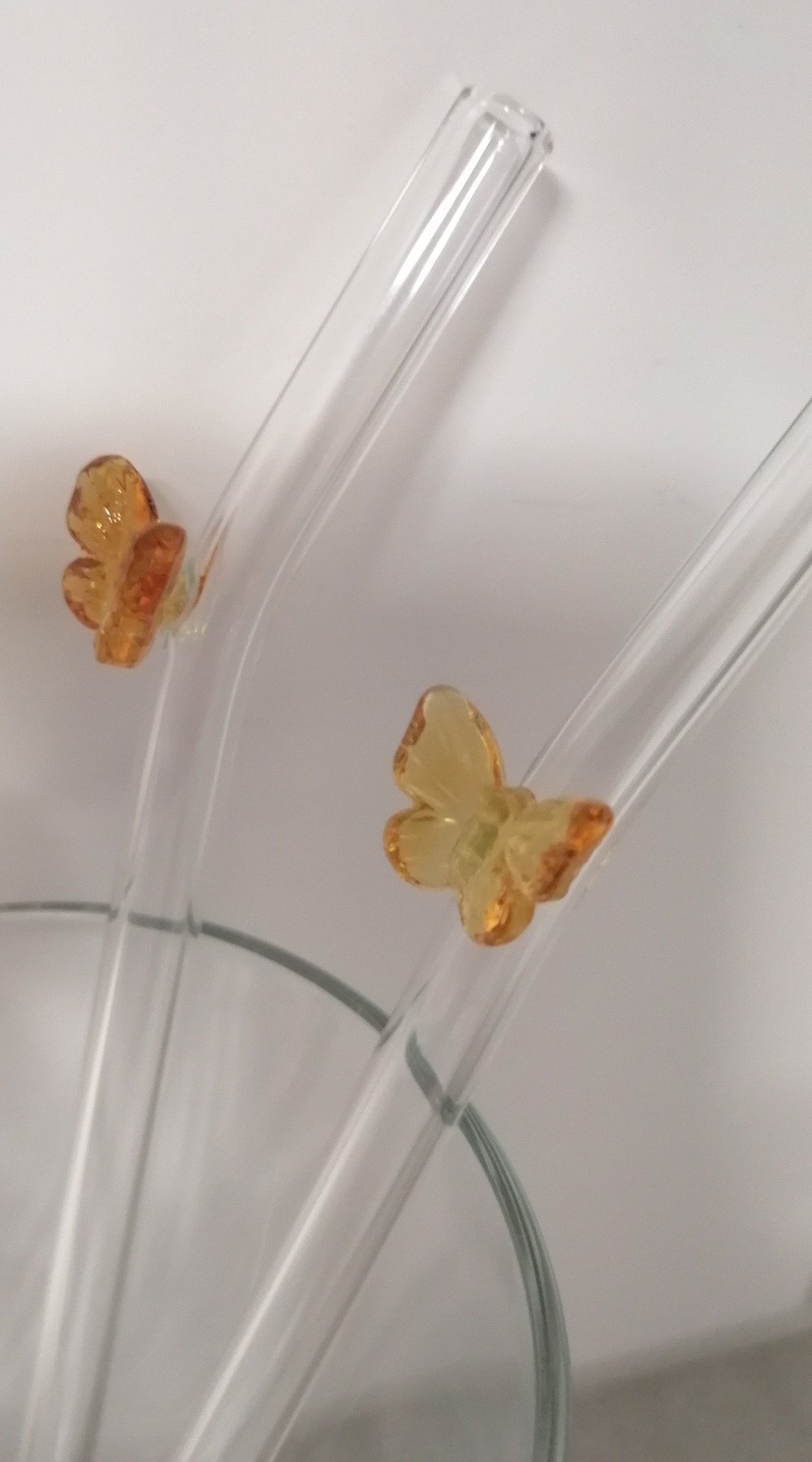 Strohhalme Trinkhalme aus Glas, Schmetterling, 4er Set, bernsteinfarben 2